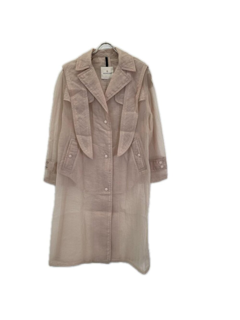 Moncler Perlee Pink Organdy Nylon Crinkle Snap Button Hooded Sheer Trench Coat